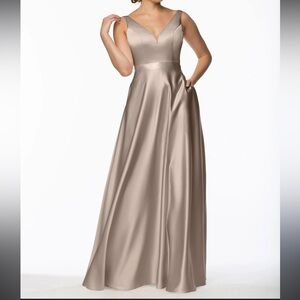 A-Line Satin Long Bridesmaid Dress With Pockets